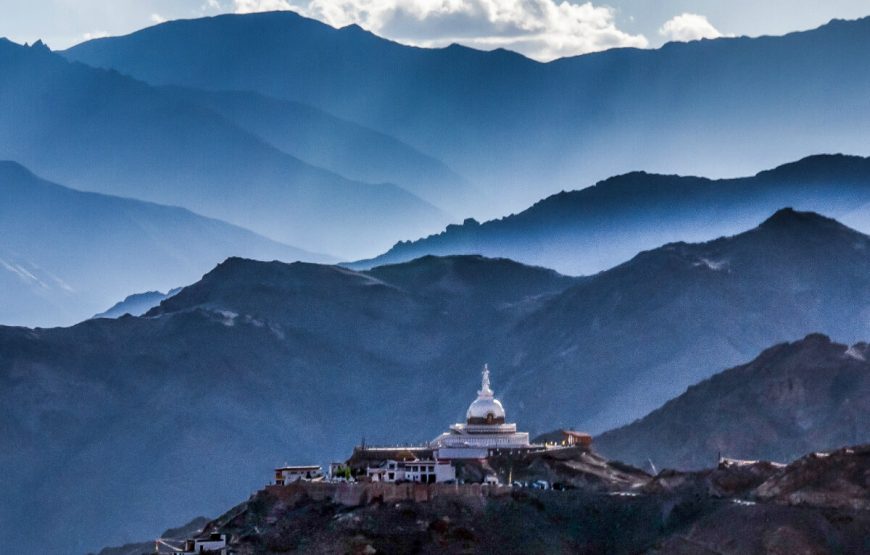 Shanti Stupa on th hills in Leh