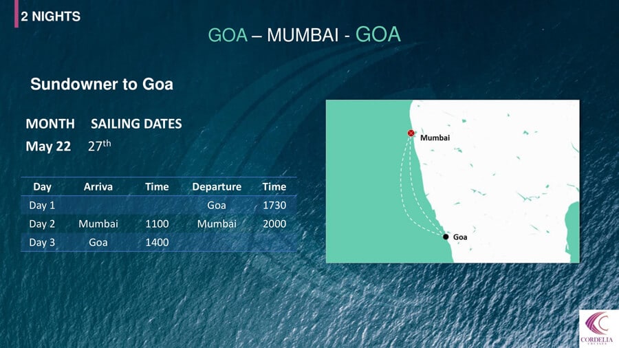 Cordelia Cruises 2 Night mumbai to Goa Packages