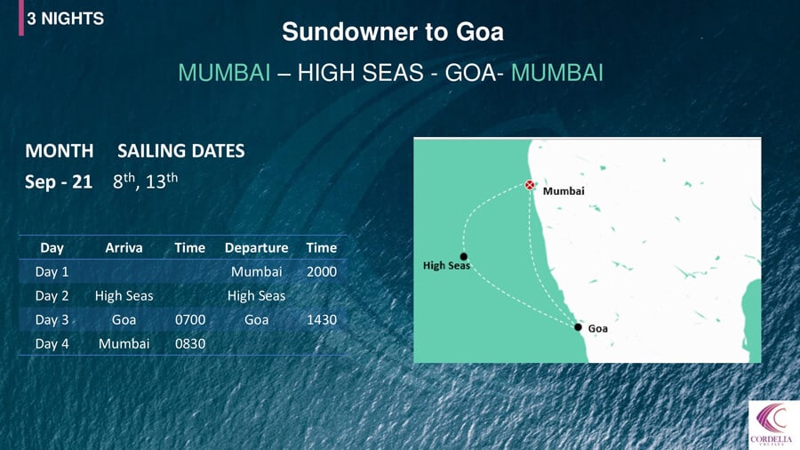 Cordelia Cruises 3 Night goa to Mumbai Packages